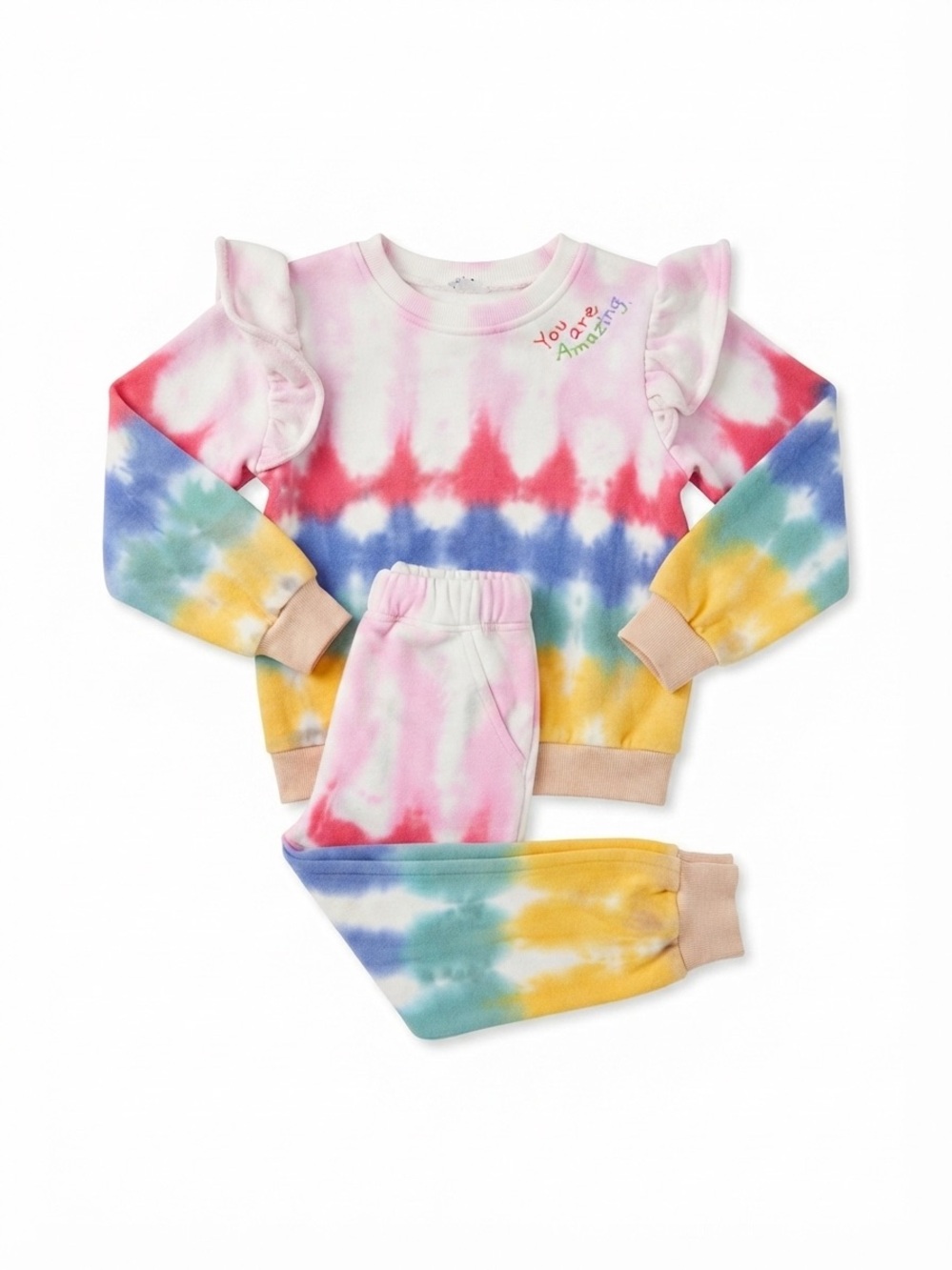 Lola + The Boys "You Are Amazing" Tie Dye Sweatshirt & Jogger Set Size 6 Ruffle